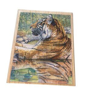 Tiger "Still as Water" Rubber Stamp Wooden Cottage Garden